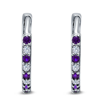 Half Eternity Hoop Earrings Round Simulated Amethyst Cubic Zirconia 925 Sterling Silver (16mm)
